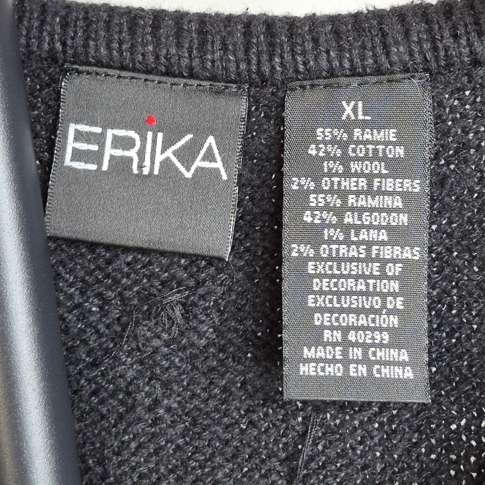 Vintage Erika Ugly Christmas Sweater Vest Poinsettia Beaded Zip Front XL Festive - Picture 7 of 8